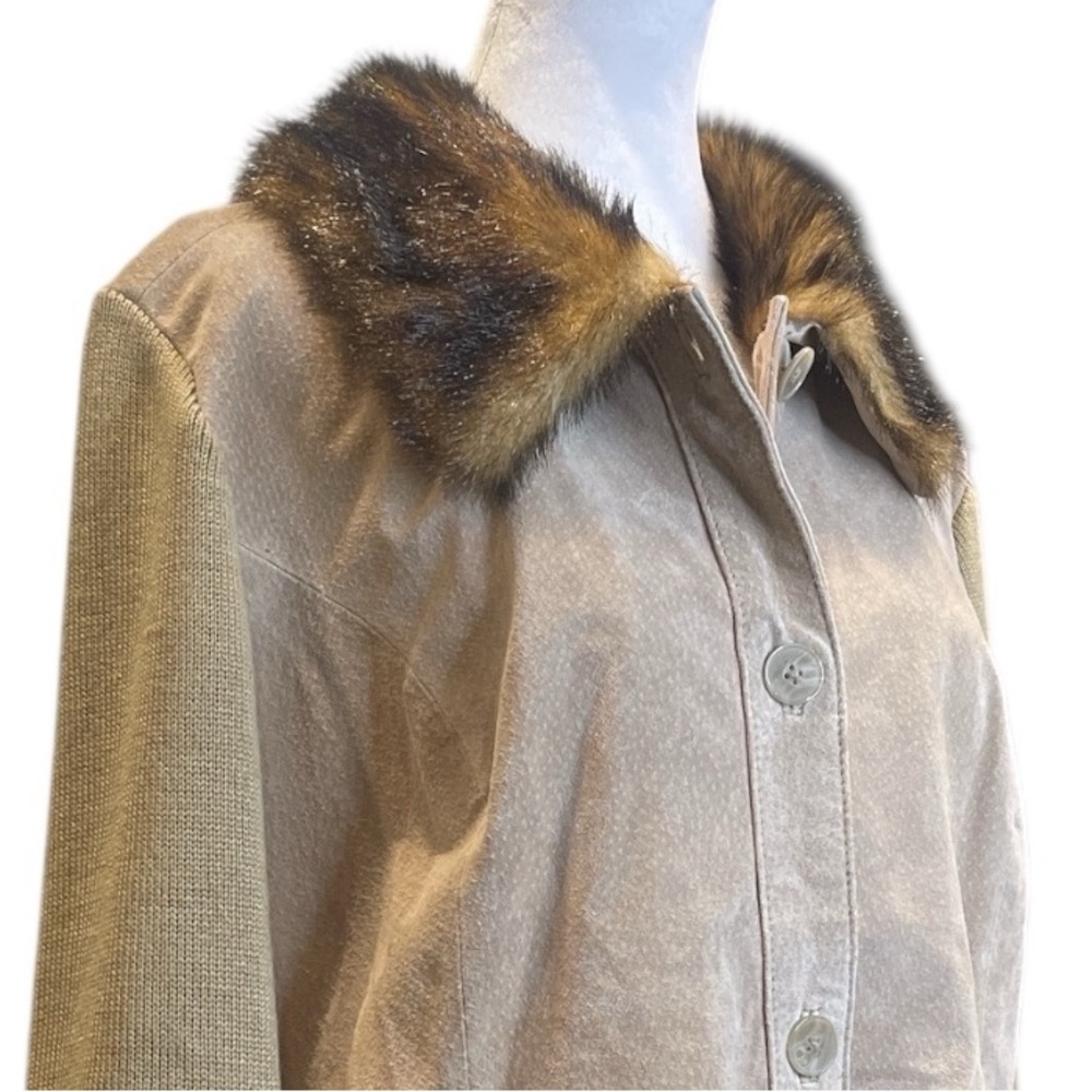Y2K Indie Sleaze Boho Suede Fur Trim Jacket Knit Sleeve Boutique L - Picture 3 of 8